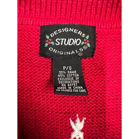 Designer Originals Studio Red Embroidered Christmas Button Up Sweater Vest PS - Picture 5 of 7